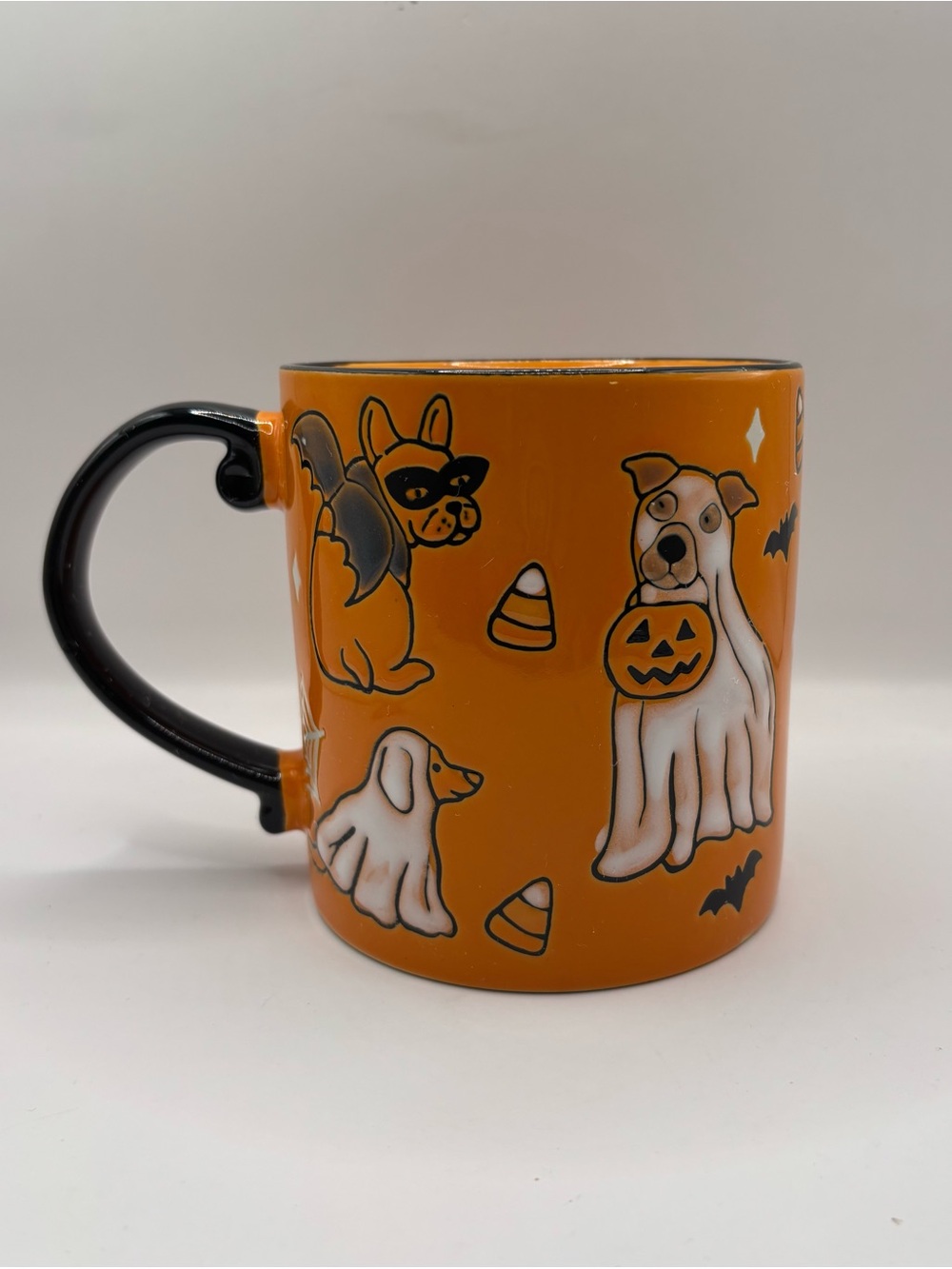 Eli + Ana Halloween Dog Mug Hand Painted Orange Ceramic Trick or Treat
